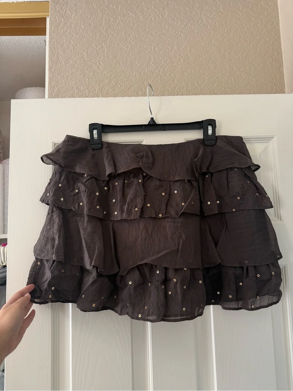 BNWT Zara Brown Ruffle Sequin Mini Skirt